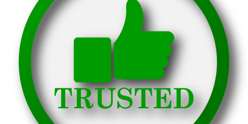 Increase Profits, Credibility, & Trust by Combining Direct Mail & Online Marketing Trusted icon. Internet button on white background.
