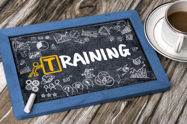 training concept hand drawing on blackboard